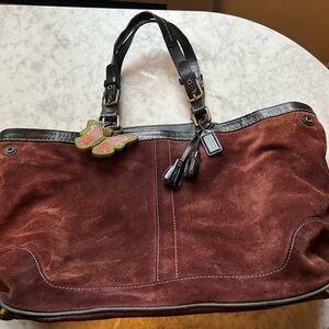 Coach Brown Suede Shoulder Bag with Black Accents
